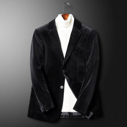 Men's Young And Middle-aged Slim-fit Lapel Velvet Jacket