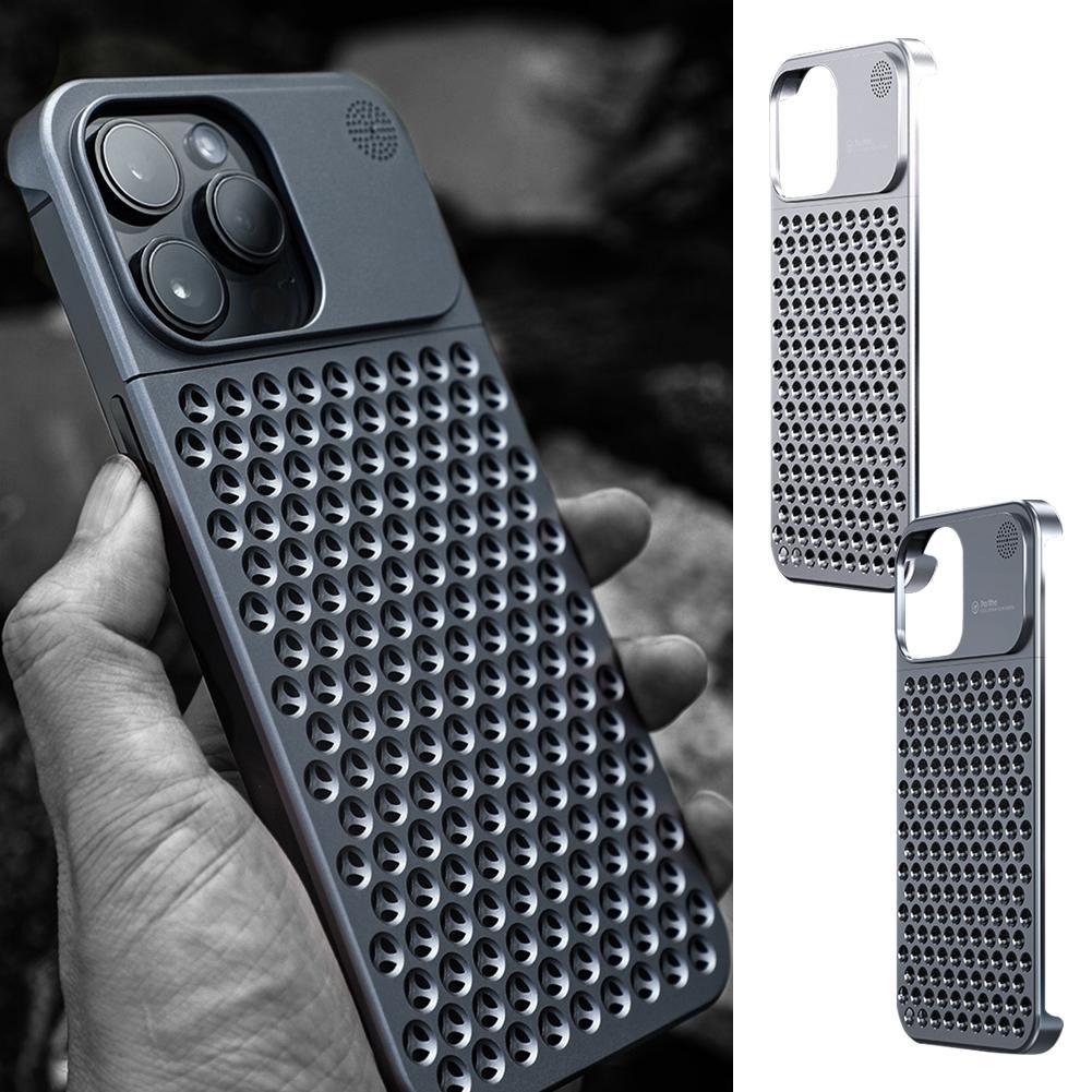 Aluminum Alloy Phone Case For 14 13 Pro Max Plus Hollow Heat Dissipation Anti-fall Full Body Shockproof Phone Cove