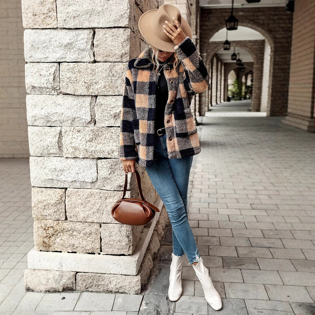 Fashion Loose And Warm Plaid Women's Coat