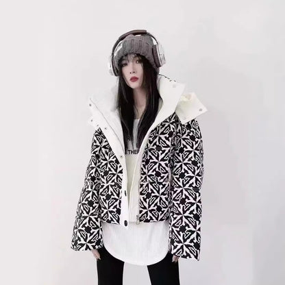 Printed Hooded Down Jacket Women's Short