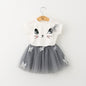 New Girls Kids Cute Child Cat Short Sleeve T-Shirt Butterfly Beaded Puffy Skirt Skirt Set