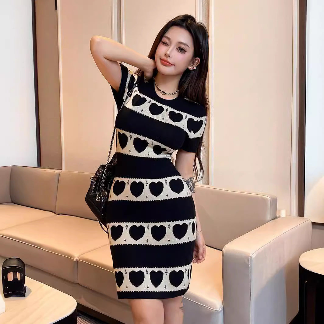 Knitted Short-sleeved Dress All-matching Graceful