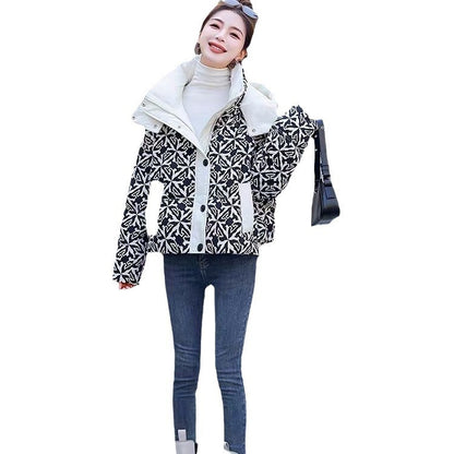 Printed Hooded Down Jacket Women's Short