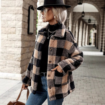 Fashion Loose And Warm Plaid Women's Coat