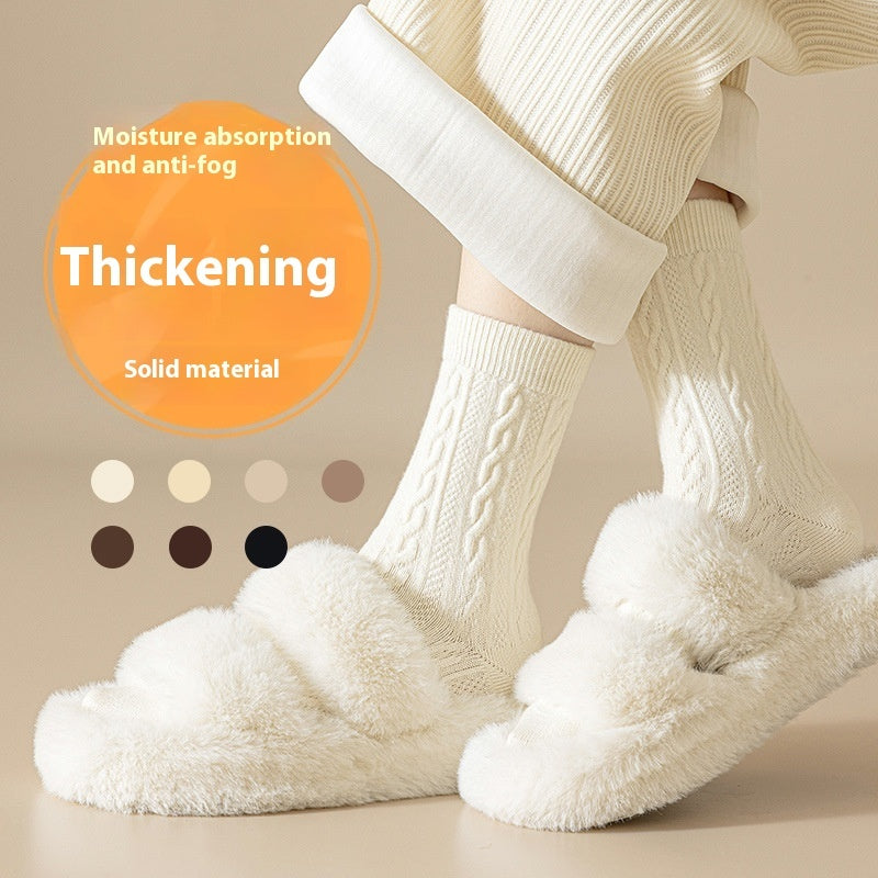 Autumn And Winter Mid-calf Boneless Thickened Solid Color Women's Cotton Socks