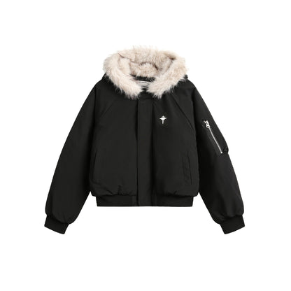 New Real Shot High Quality Fur Collar Short Connecting Cap Cotton Coat Jacket