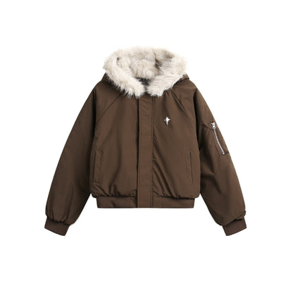 New Real Shot High Quality Fur Collar Short Connecting Cap Cotton Coat Jacket