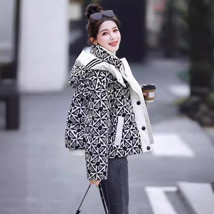 Printed Hooded Down Jacket Women's Short