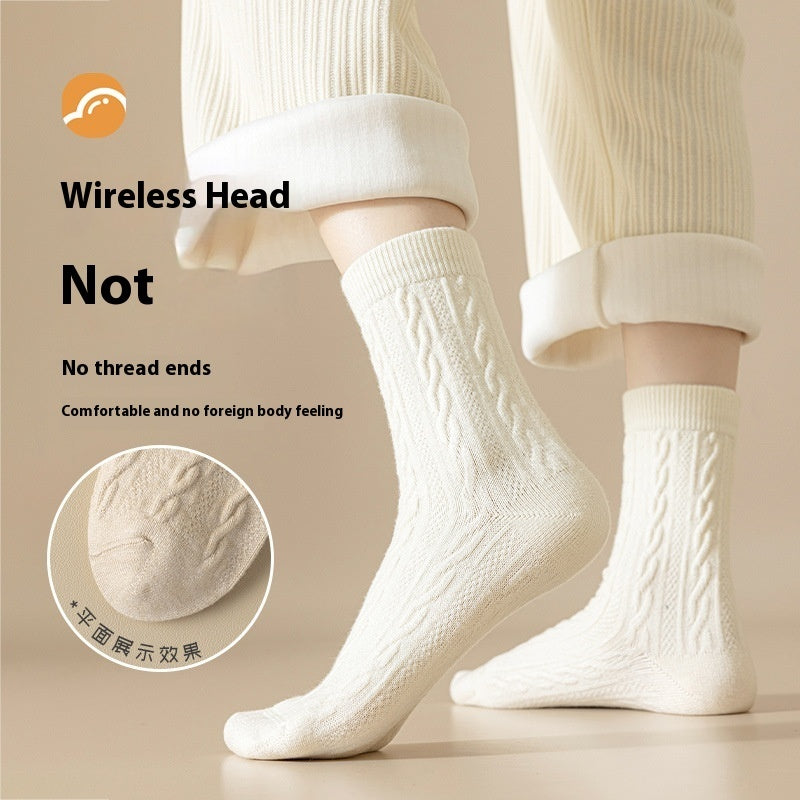 Autumn And Winter Mid-calf Boneless Thickened Solid Color Women's Cotton Socks