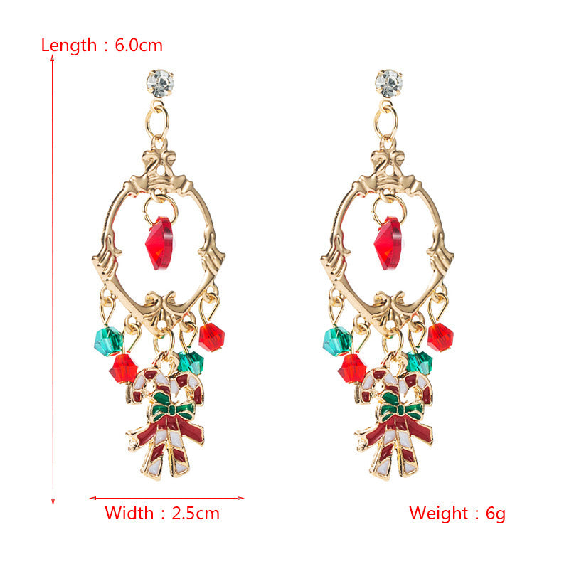 New European And American Christmas Series Ring Cane Gift Box Alloy Pendant Earrings