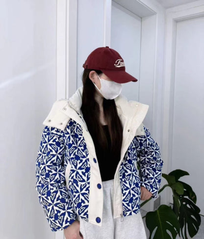 Printed Hooded Down Jacket Women's Short