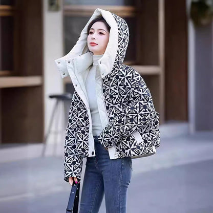 Printed Hooded Down Jacket Women's Short