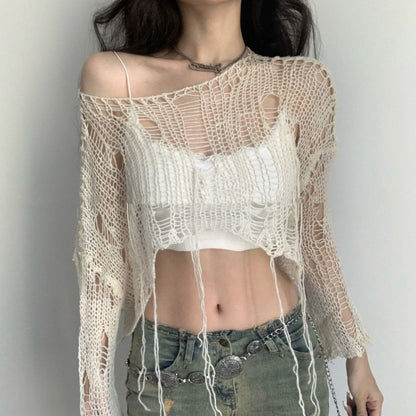 Street Style Hollow Out See-through Knitwear For Women