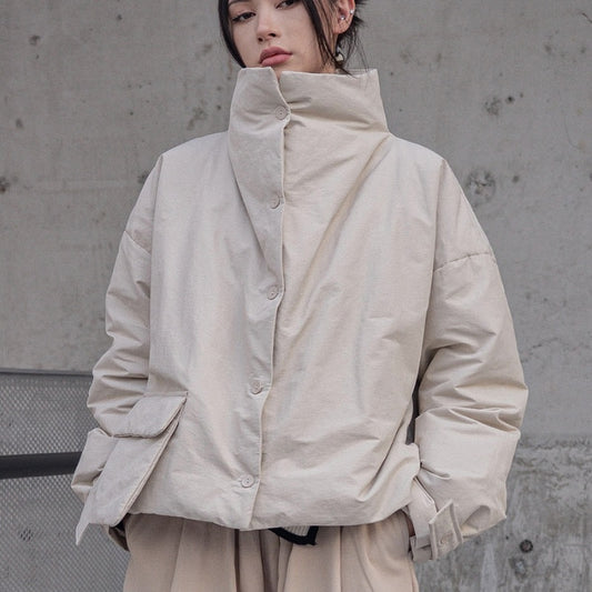 Winter New Stand Collar Loose Cotton Coat Women