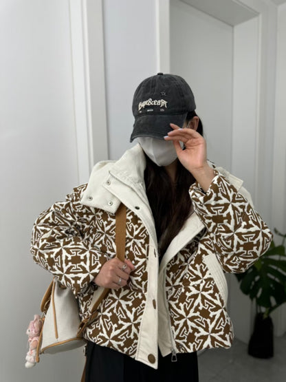 Printed Hooded Down Jacket Women's Short