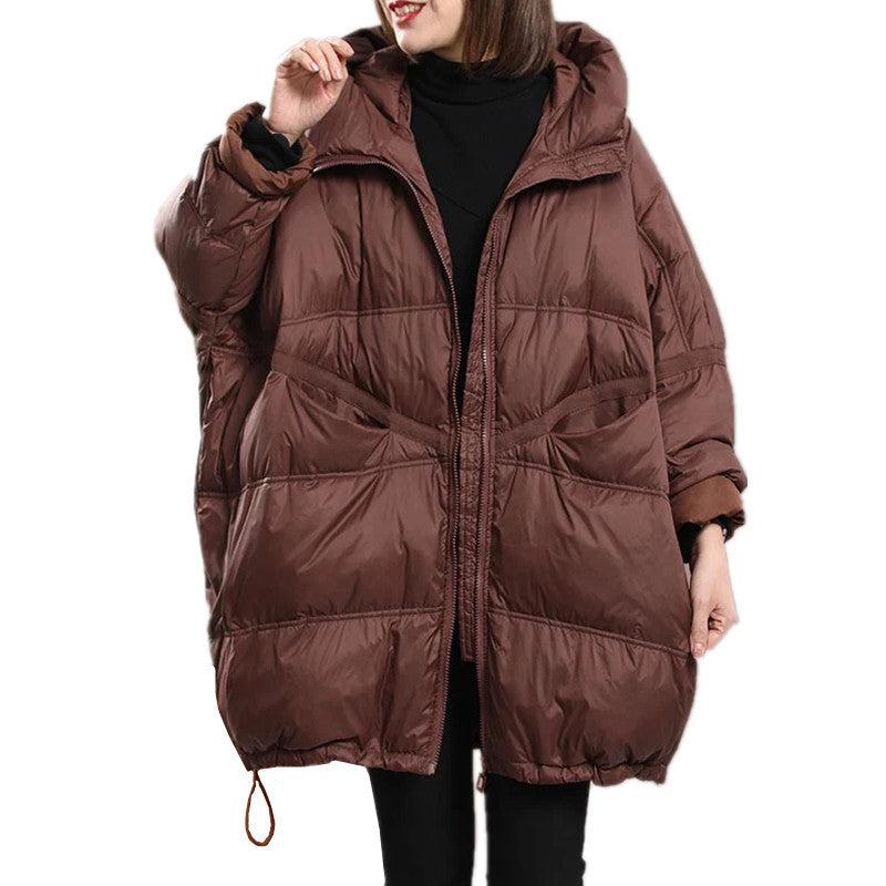 Women's Mid-length Hooded Loose Thick White Duck Down Winter Coat