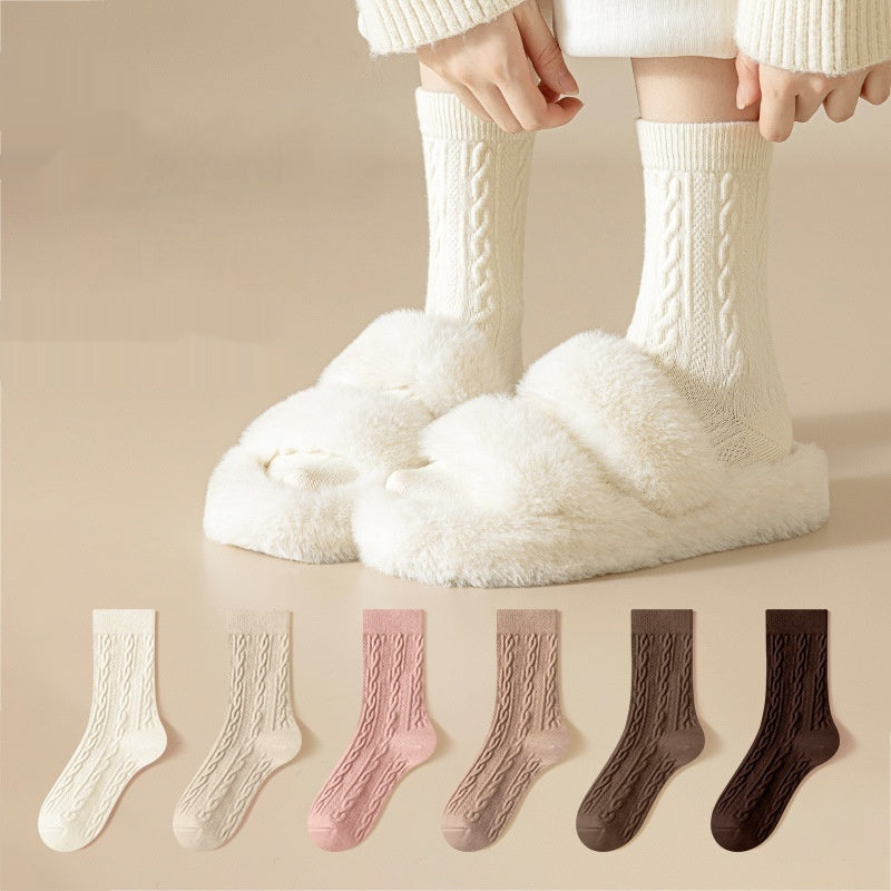 Autumn And Winter Mid-calf Boneless Thickened Solid Color Women's Cotton Socks