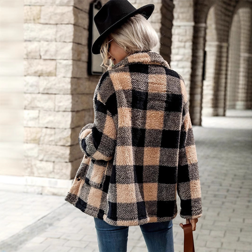 Fashion Loose And Warm Plaid Women's Coat