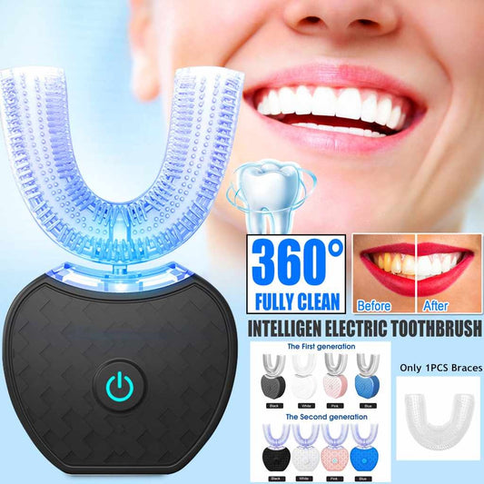 360 Degrees Intelligent Automatic Electric  Toothbrush Waterproof U Type Tooth Brush Whitening Blue Light USB Charging