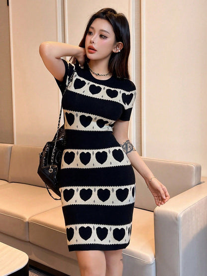 Knitted Short-sleeved Dress All-matching Graceful