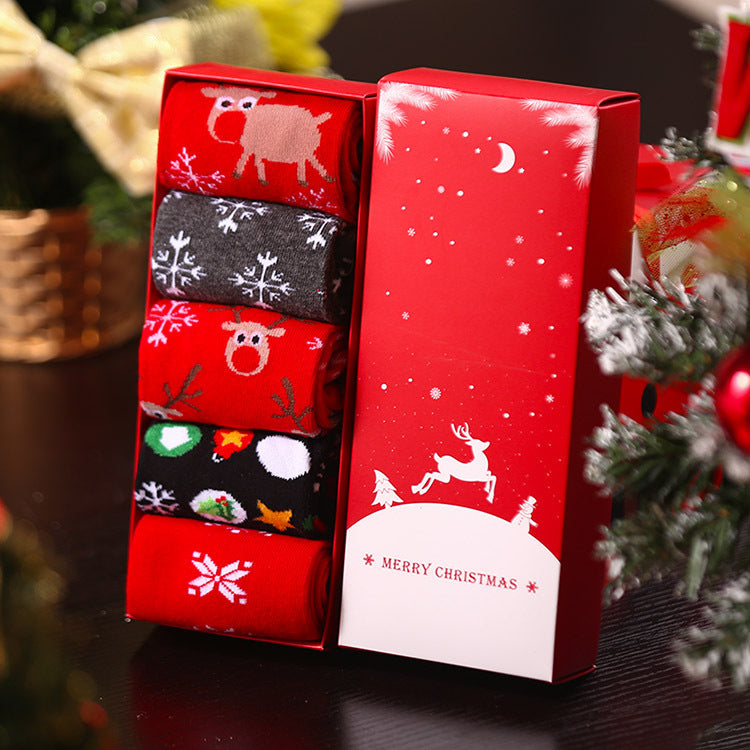 Christmas Pure Cotton Medium Tube Socks Gift Box